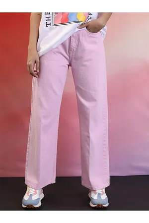 Tokyo Talkies Women Pink Wide Leg Mid-Rise Highly Distressed Jeans