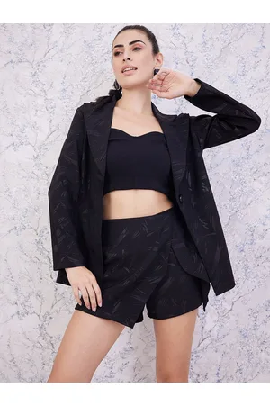 ATHENA Black Abstract Printed Coat With Skorts