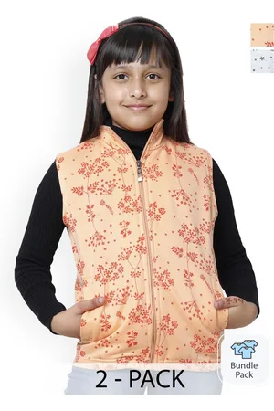 BAESD Pack Of 2 Girls Printed Sleeveless Lightweight Bomber Jacket