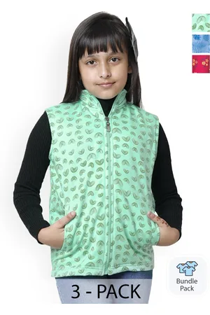 BAESD Pack Of 3 Girls Printed Sleeveless Lightweight Bomber Jacket