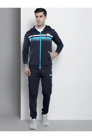 The Indian Garage Co Men Navy Blue Striped Sweatshirt with Joggers