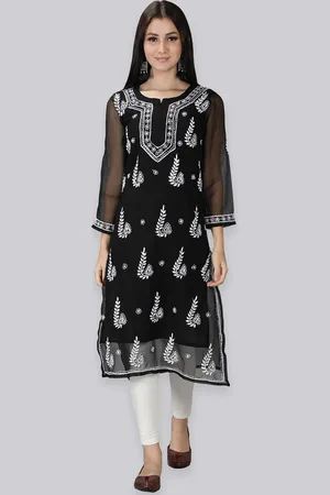 Seva Chikan Ethnic Motifs Embroidered Chikankari Kurta With Slip