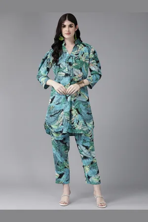 Aarika Women Green Floral Printed Regular Pure Cotton Kurta with Trousers