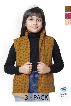 BAESD Pack Of 3 Girls Printed Sleeveless Lightweight Bomber Jacket