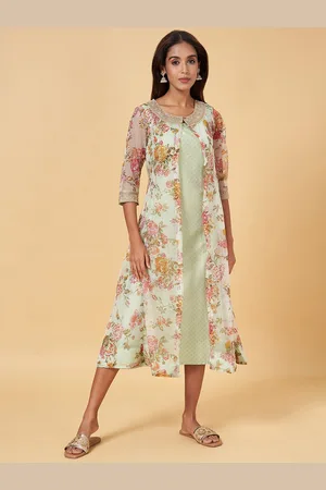 Pantaloons Polka Dot Printed Round Neck A-Line Midi Dress With Shrug