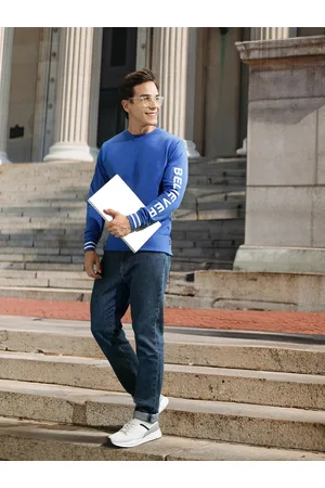 HARVARD Men Blue Long Sleeves Round Neck Pullover Sweatshirt