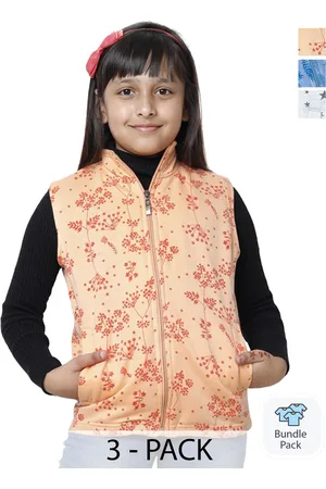 BAESD Pack Of 3 Girls Floral Printed Fleece Lightweight Bomber Jackets