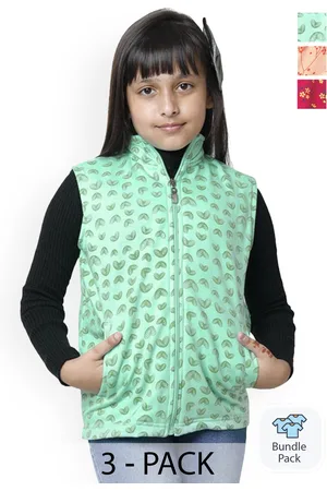 BAESD Girls Pack of 3 Floral Fleece Lightweight Crop Bomber with Patchwork Jacket