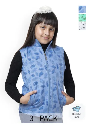 BAESD Pack Of 3 Girls Conversational Printed Fleece Lightweight Bomber Jackets
