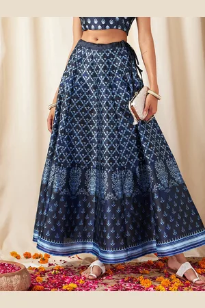 Sassafras Women Deep Navy Blue Floral Skirt