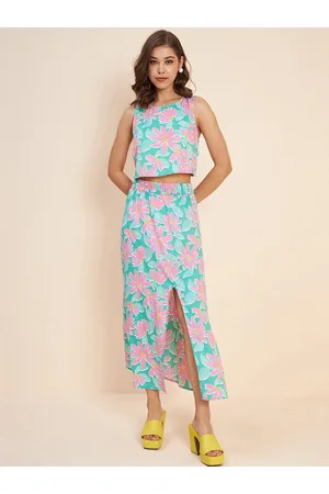 Antheaa Floral Printed Crop Top & Midi Skirt
