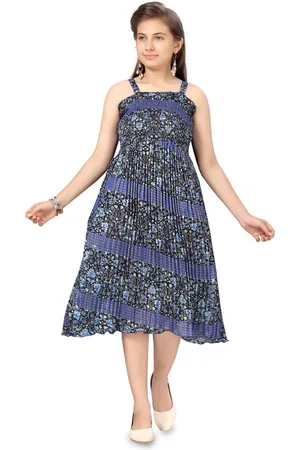BAESD Girls Floral Print Shoulder Straps Smocked Fit and Flare Midi Dress