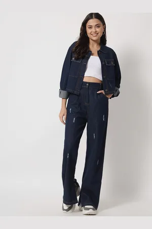 Chemistry Shirt Collar Jacket with Mid-Rise Pant Denim Co-Ords