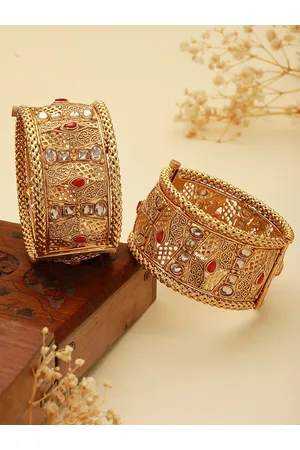 Saraf RS Jewellery Set of 2 Gold-Plated Red & Beige Stone Studded Handcrafted Bangle