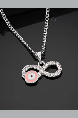 ESTELE Rhodium-Plated Stone-Studded Pendant With Chain