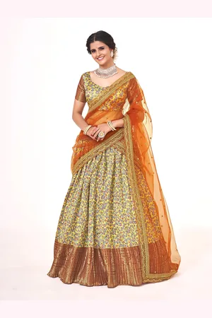 SHOPGARB Floral Printed Semi-Stitched Lehenga & Unstitched Blouse With Dupatta