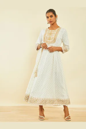 Soch Ethnic Motifs Printed Embroidered Tie-up Detailed Maxi Ethnic Dress