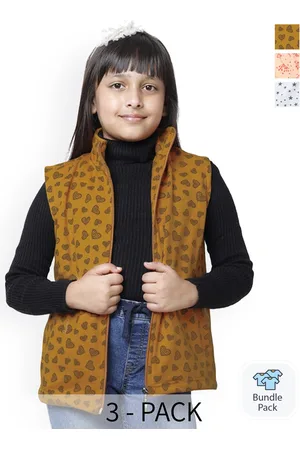 BAESD Pack Of 3 Girls Printed Sleeveless Lightweight Bomber Jacket