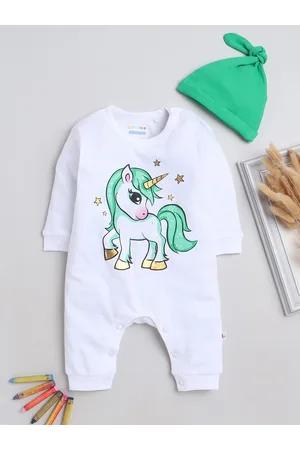 BUMZEE Infant Girls Printed Pure Cotton Romper With Cap