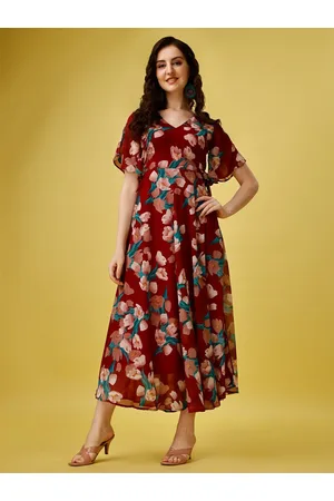 Kalini Floral Printed Georgette Fit & Flare Maxi Dress