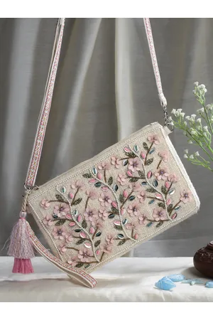 Anekaant Floral Shopper Sling Bag with Tasselled