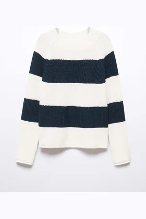 MANGO Girls Horizontally Striped Pure Cotton Knitted Pullover