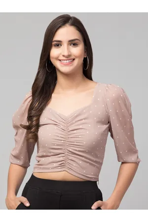 Chemistry Polka Dot Printed Sweetheart Neck Puff Sleeves Crop Top