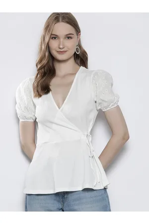 Dorothy Perkins Schiffli Detail Puff Sleeve Wrap Top
