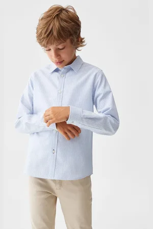 MANGO Boys Vertically Striped Pure Cotton Casual Shirt