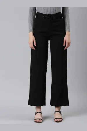 SHOWOFF Women Black Straight Fit High-Rise Trousers