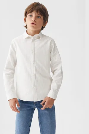 MANGO Boys Vertically Striped Pure Cotton Casual Shirt