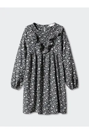 MANGO Girls Floral Printed Ruffled Detail Smocked A-Line Dress