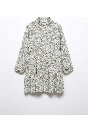 MANGO Girls Butterfly Printed Gathered Detail Tiered Drop-Waist Dress