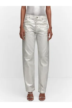 MANGO Women Metallic Straight Fit Jeans