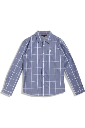 Tommy Hilfiger Boys Windowpane Checked Spread Collar Opaque Cotton Casual Shirt