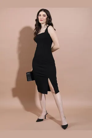 Tokyo Talkies Black Square Neck Bodycon Dress