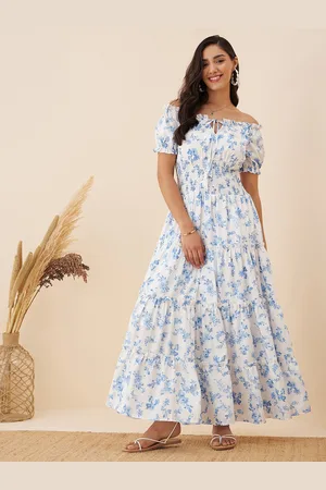 Rare Fashion White Floral Printed Off-Shoulder Maxi Dress