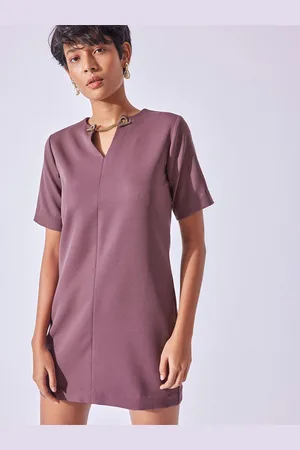 The Label Life Rose Chain Detail Round Neck With Notched Shift Dress