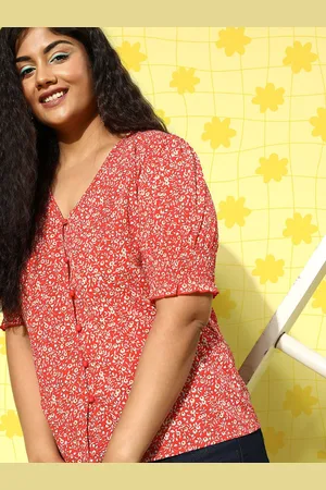 Berrylush Plus Size Floral Print Puff Sleeve Chiffon Top