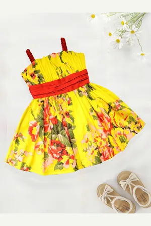 A.T.U.N. Girls Floral Print Shoulder Straps Pure Cotton Fit & Flare Dress