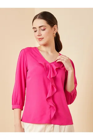 Rare Fashion Ruffles V-Neck Cuffed Sleeve Regular Top