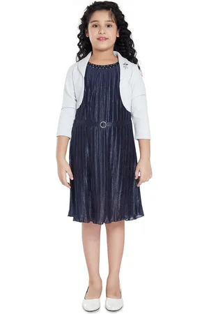 Peppermint Girls Round Neck Striped Satin A-Line Dress With Jacket