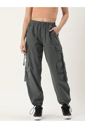 Bene Kleed Women Pure Cotton Parachute Fit High-Rise Cargo Trousers
