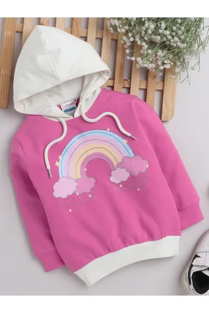 BUMZEE Girls Graphic Printed Hooded Cotton Sweatshirt