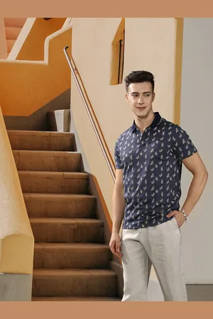 Mast & Harbour Floral Conversational Printed Polo Collar T-shirt