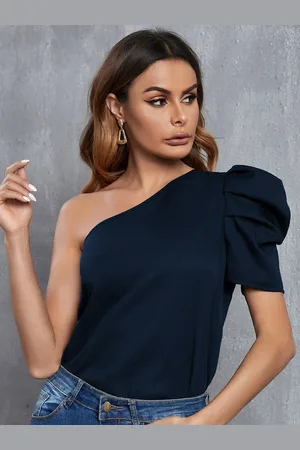 Rare Fashion One Shoulder Puff Sleeve Regular Top