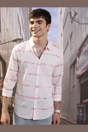 Highlander Pink Slim Fit Tie & Dye Cotton Casual Shirt