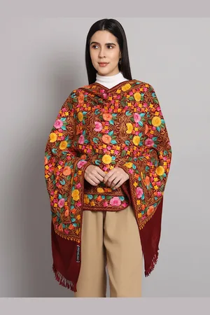 CRAFTBAZAR Floral Embroidered Pure Wool Shawl