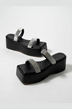 THE WHITE POLE Embellished Two Strap Flatform Heels
