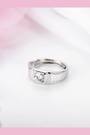Zavya Men 925 Sterling Silver Rhodium Plated CZ Studded Adjustable Finger Ring